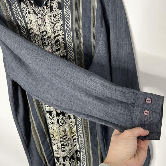 Vintage Husky Club Shirt Button Up Gray Blue Embroidered Men's Size Large - Picture 4 of 11